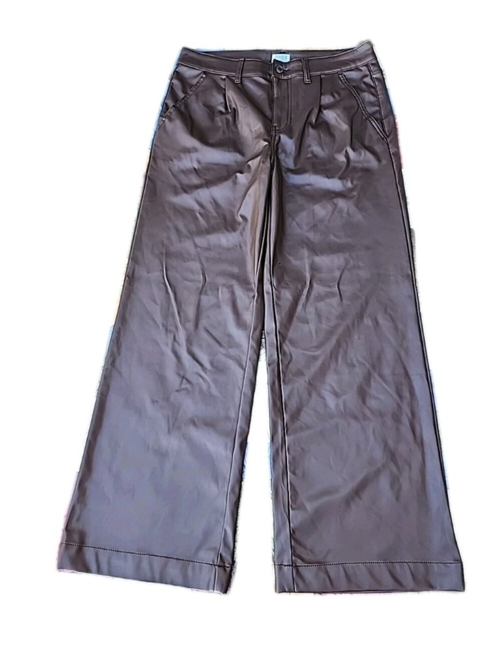 Time And True Fashion Pants Faux Vegan Leather Brown Hi Rise Wide Leg Sz 10